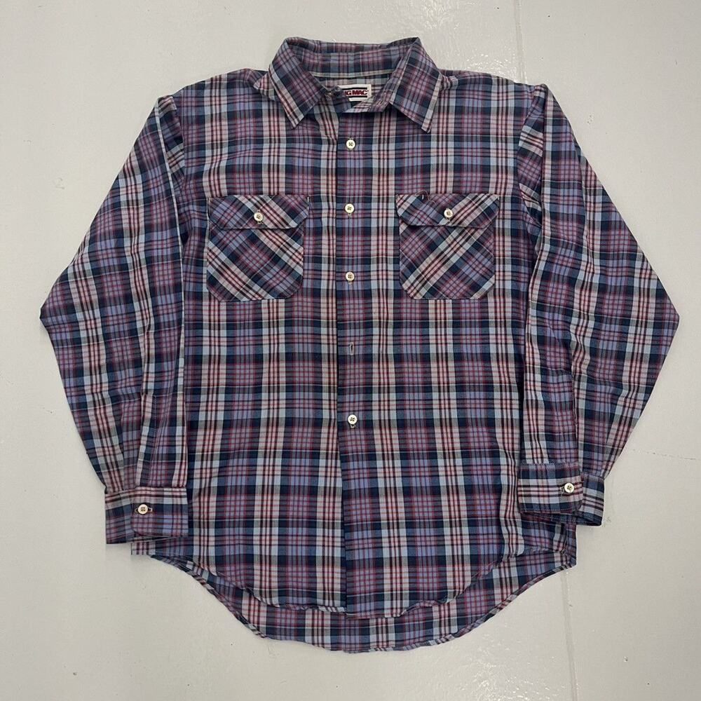 Vintage 80s Big Mac Blue Plaid Pattern Shirt